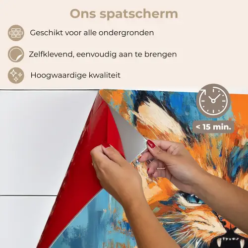 Kat - Kleurrijk - Oranje - Blauw keuken achterwand spatscherm klein -spatscherm_NL