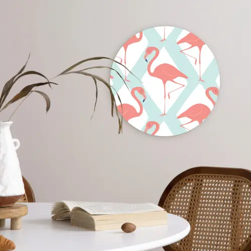Flamingo - Mintgroen - Ruit Wandcirkel plexiglas klein 852 -sfeer4