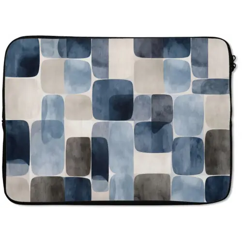 Patroon - Blauw - Vierkanten laptophoes neopreen klein -zkaufland3dotto