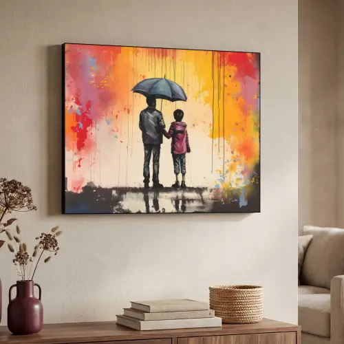 Graffiti - Paraplu - Mensen - Kleuren - Kunst Textielframe zwart klein -sfeer3
