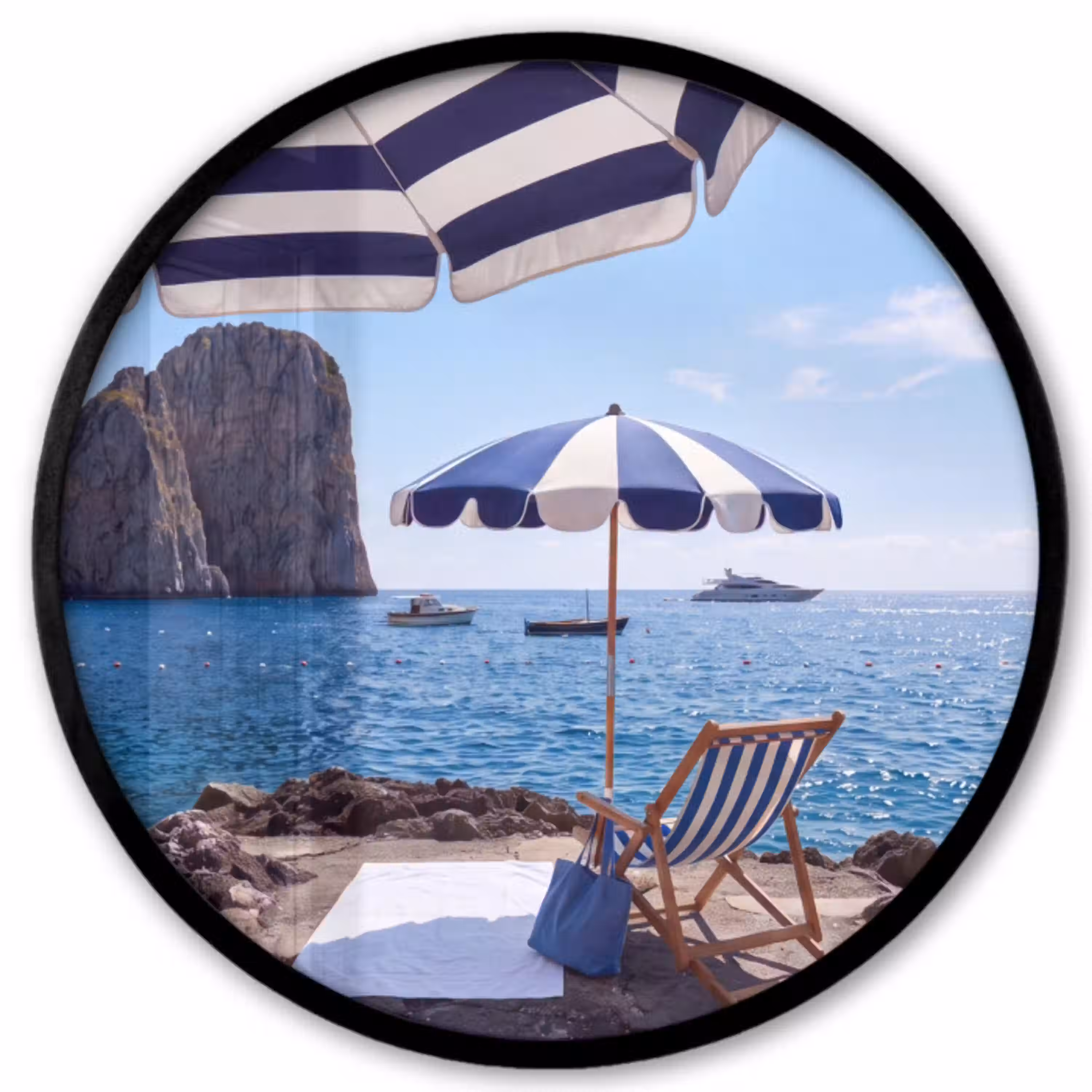 Strand - Ligstoel - Parasol - Zomer - Blauw Fotolijst rond zonder passe partout klein -3d