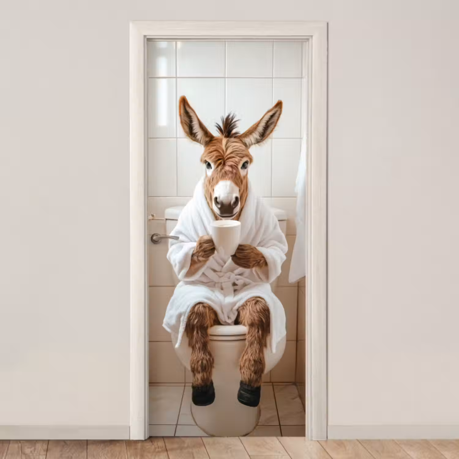 Türtapete - Esel - WC - Lustig - Bademantel - Tier