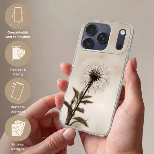 Paardenbloem - Minimalistisch - Wit Telefoonhoesje iPhone 17 Pro klein -sfeer3_NL