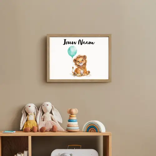 Leeuw - Baby dier - Blauwe ballon Light Box met batterij (Wandlamp kind) middel -sfeer2_kind