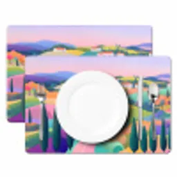 Landschap - Paars - Pastel - Huizen Placemat vinyl groot -zzsfeer2_Kitchenyeah-website