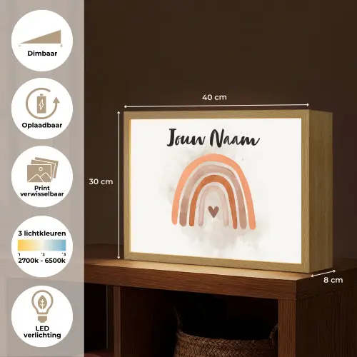 Regenboog - Roze - Pastel kleuren - Hartje Light Box met batterij (Wandlamp kind) middel -USP_websiteoverzichtNL