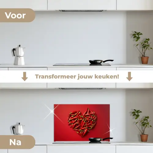 Pepers - Rood - Hart keuken achterwand spatscherm klein -voor_na_NL