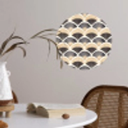 Waaier - Patroon - Zwart - Beige Wandcirkel behangsticker klein 186 -sfeer3