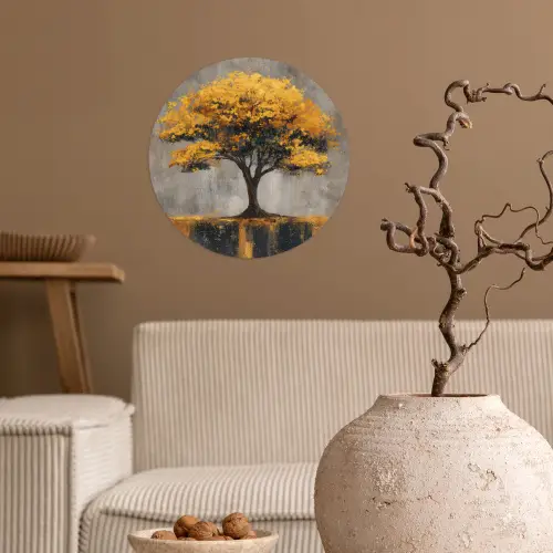 Boom - Bladeren - Goud - Abstract Wandcirkel behangsticker klein -sfeer1
