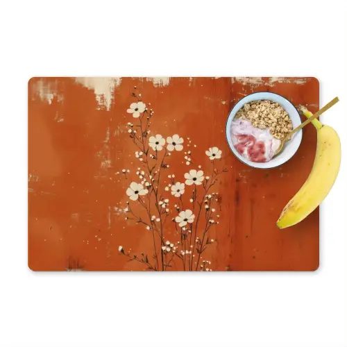 Bloemen - Wit - Subtiel - Roestkleur Placemat vinyl groot -zzzproduct_Kitchenyeah-website