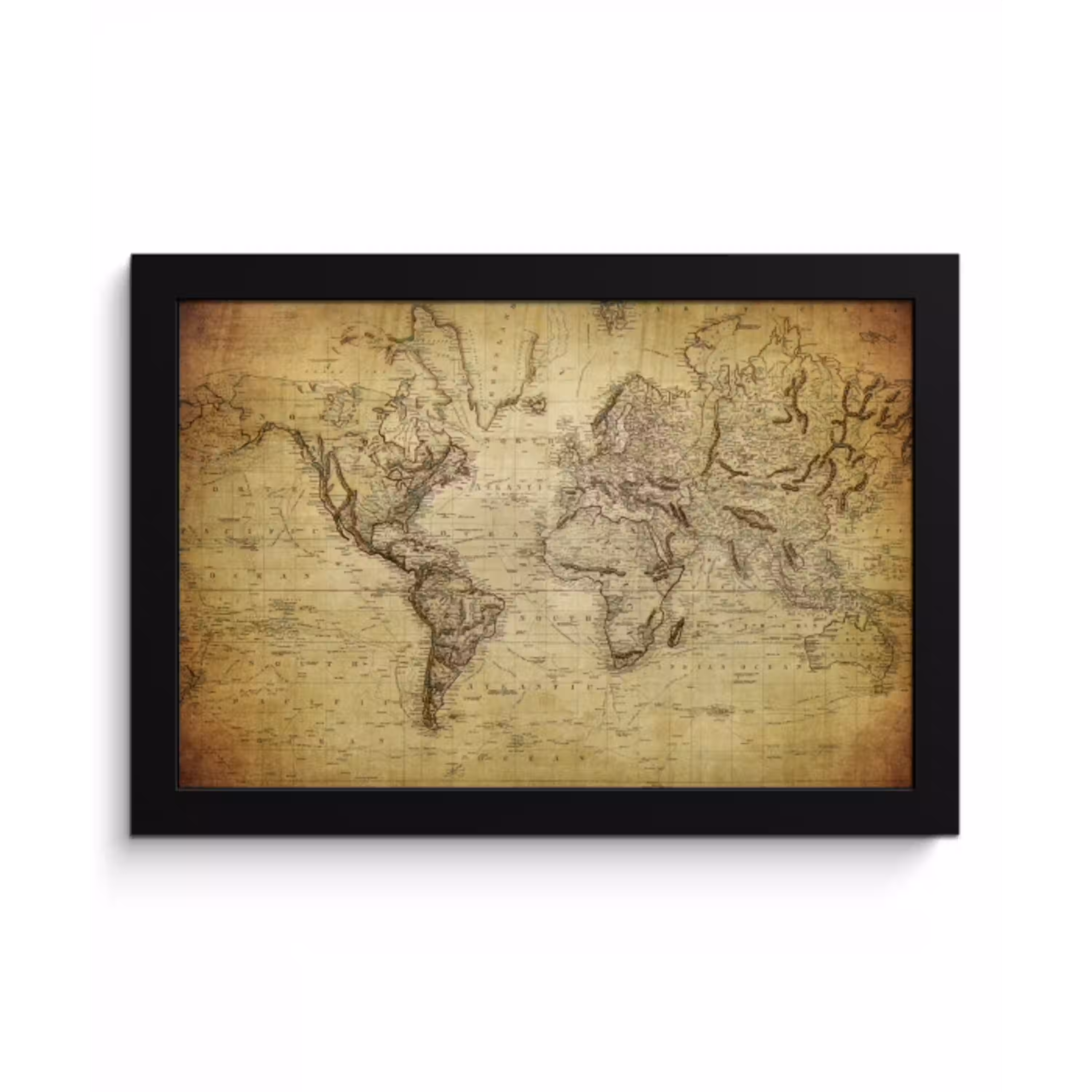 Wereldkaart - Vintage - Antiek - Bruin - Papier fotolijst zwart zonder passe partout klein -3d
