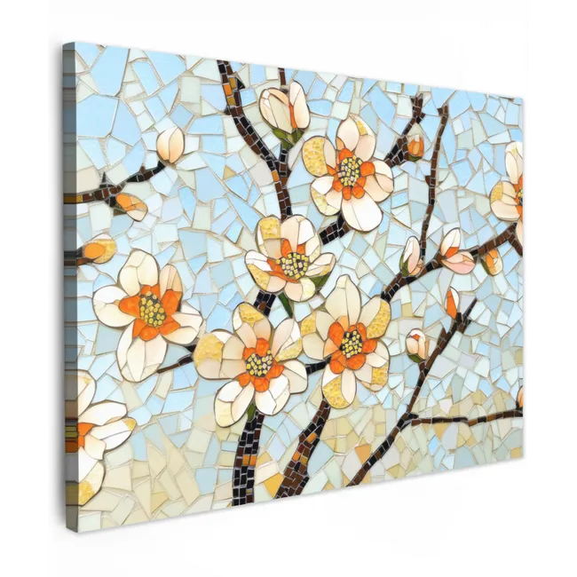Leinwandbild - Blüten - Weiß - Mosaik - Zweig