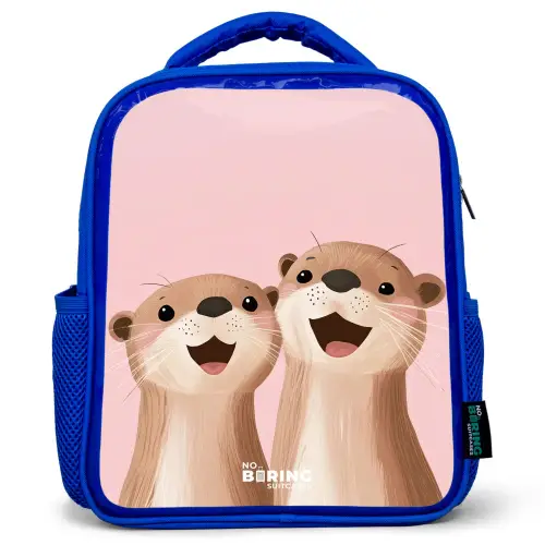 Otters - Lachen - Roze - Illustratie Kinderrugzak - Blauw middel -3d
