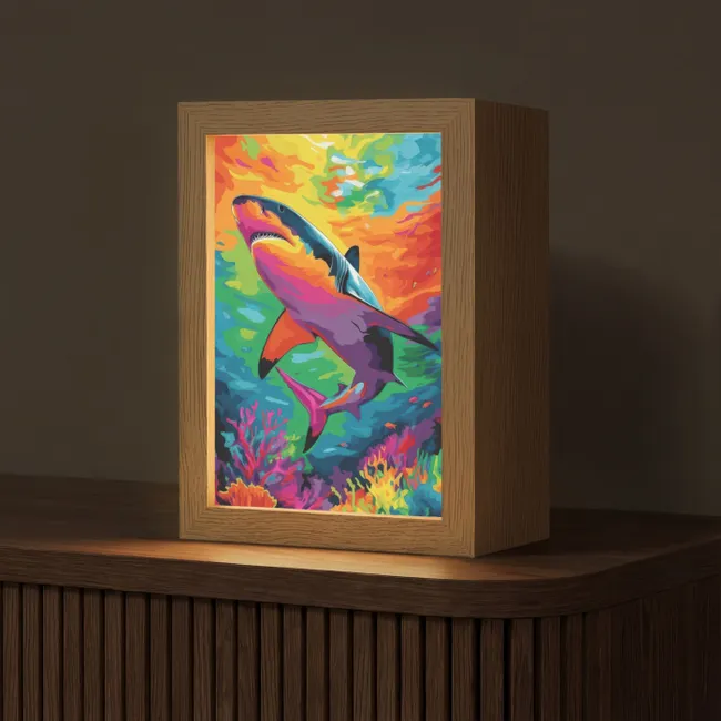 Haai - Koraalrif - Abstract - Kleurrijk Light Box met kabel (Tafellamp) klein -z3d_website