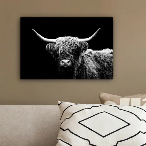 Schotse Hooglander - Koe - Zwart - Wit - Dieren canvas 2cm klein -sfeer3
