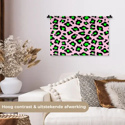 Neon - Panter - Roze - Groen Wandkleed katoen klein 269 -sfeer1