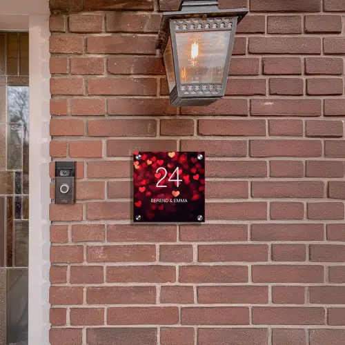 Rode hartjes - Klassiek Naambord Vierkant klein -sfeer7-XS
