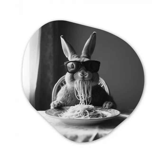 Konijn - Bunny - Zonnebril - Tafelkleed - Pasta - Schattig Wandcirkel Organisch Aluminium middel -3d