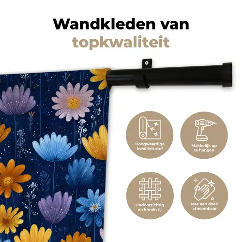 Bloemen - Patroon - Blauw - Contrast Wandkleed katoen klein -sfeer2