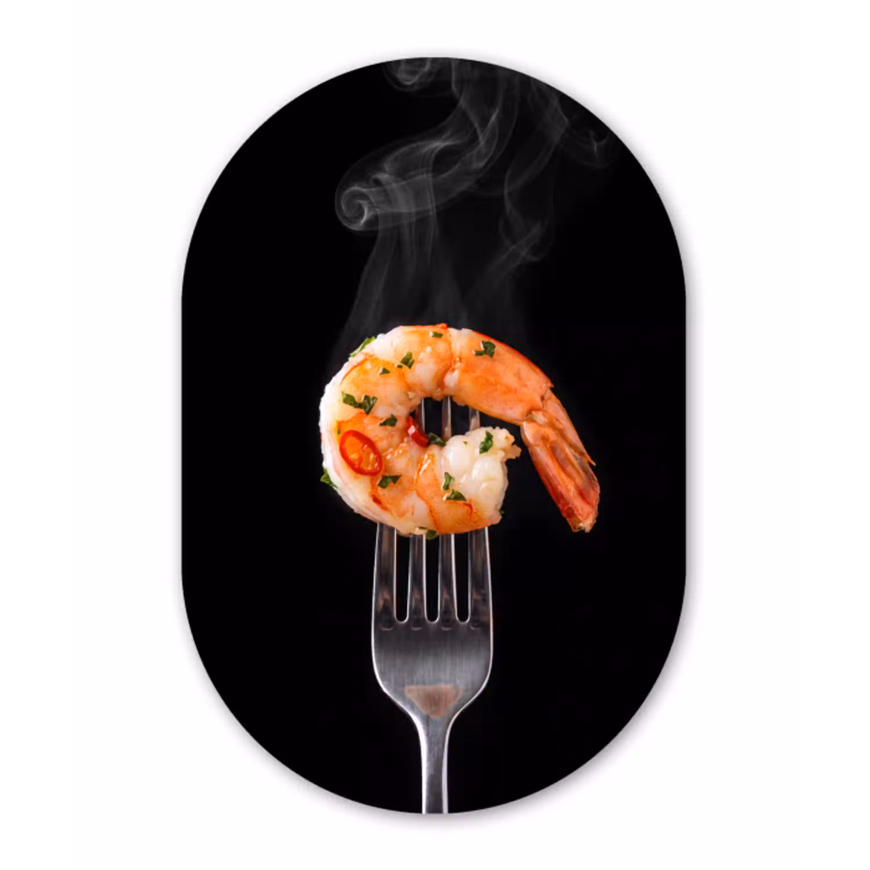 Eten - Garnaal - Vork Wandcirkel Ovaal Forex klein -3d