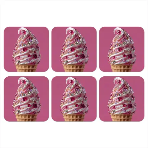 Softijs - Edelstenen - Roze - Hoorntje onderzetter kurk middel -3d