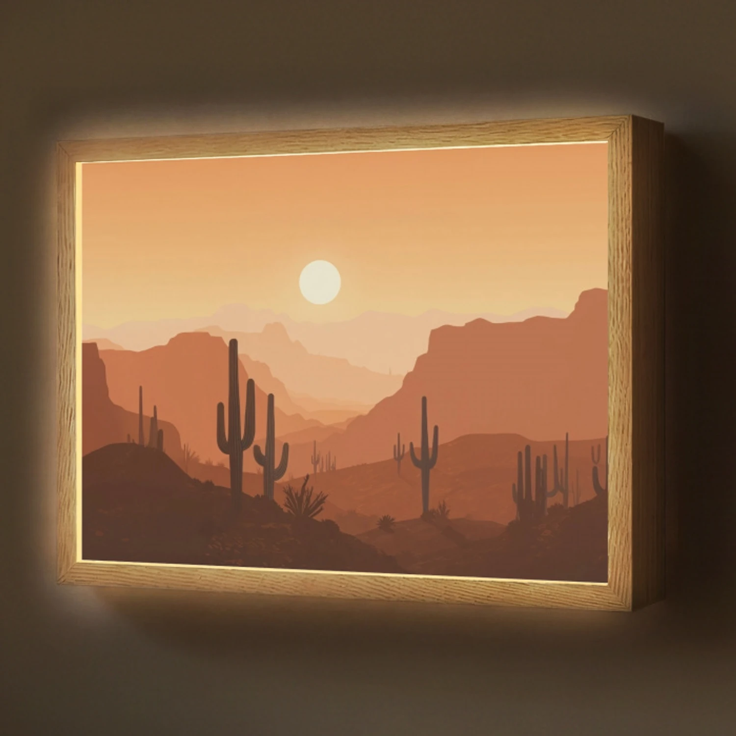 Landschap - Woestijn - Cactussen - Zon Light Box met batterij (Wandlamp) middel -z3d_website