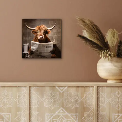 Schotse hooglander - Krant - Toilet aluminium wit klein -sfeer4