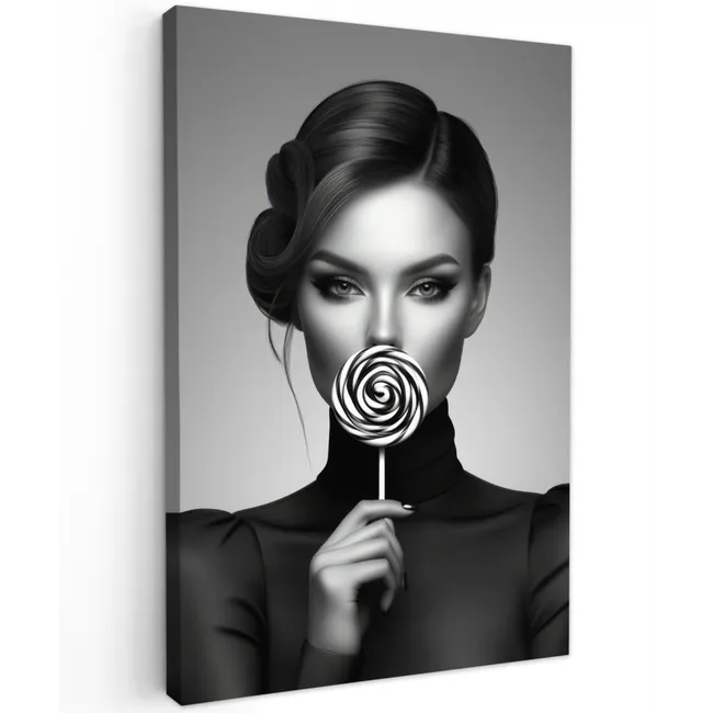 Vrouw - Lolly - Zwart Tuinposter op houten frame 2 cm dik klein -3d