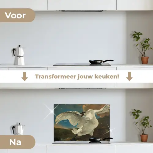 De bedreigde zwaan - Schilderij van Jan Asselijn keuken achterwand spatscherm klein -voor_na_NL