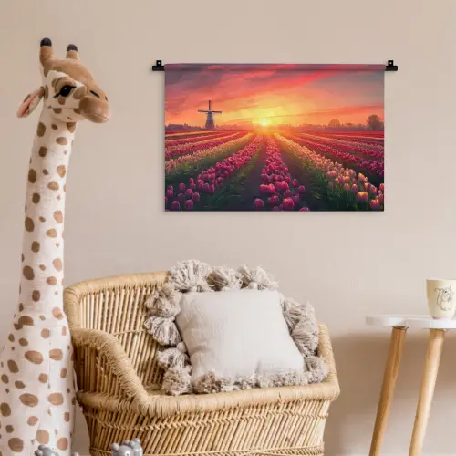 Windmolen - Zonsondergang - Landschap Wandkleed katoen klein -wsfeer5_kind