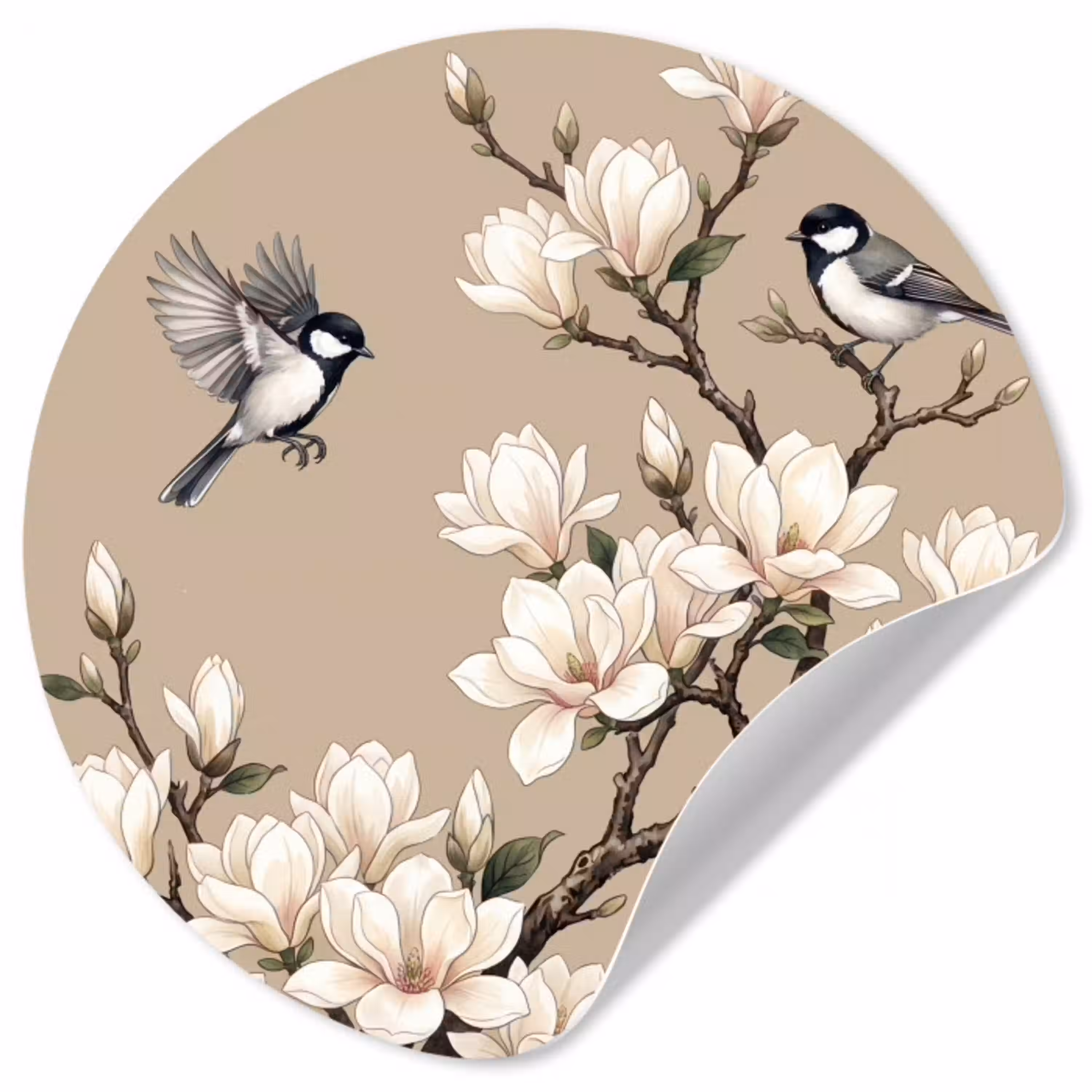 Oosters - Vogels - Beige Wandcirkel behangsticker klein -3d