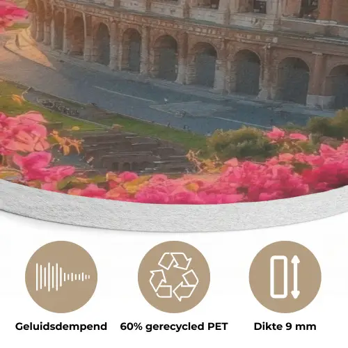 Colosseum - Rome - Roze Bloemen Akoestische PET Vilt - Rond klein -closeup_NL
