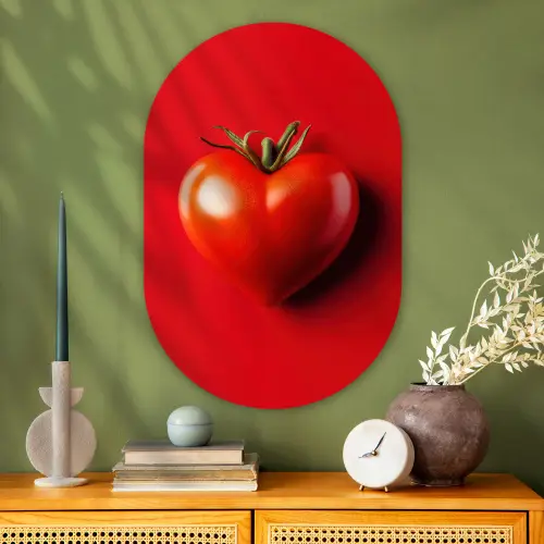 Tomaat - Rood - Hart Wandcirkel Ovaal Glas middel -sfeer2