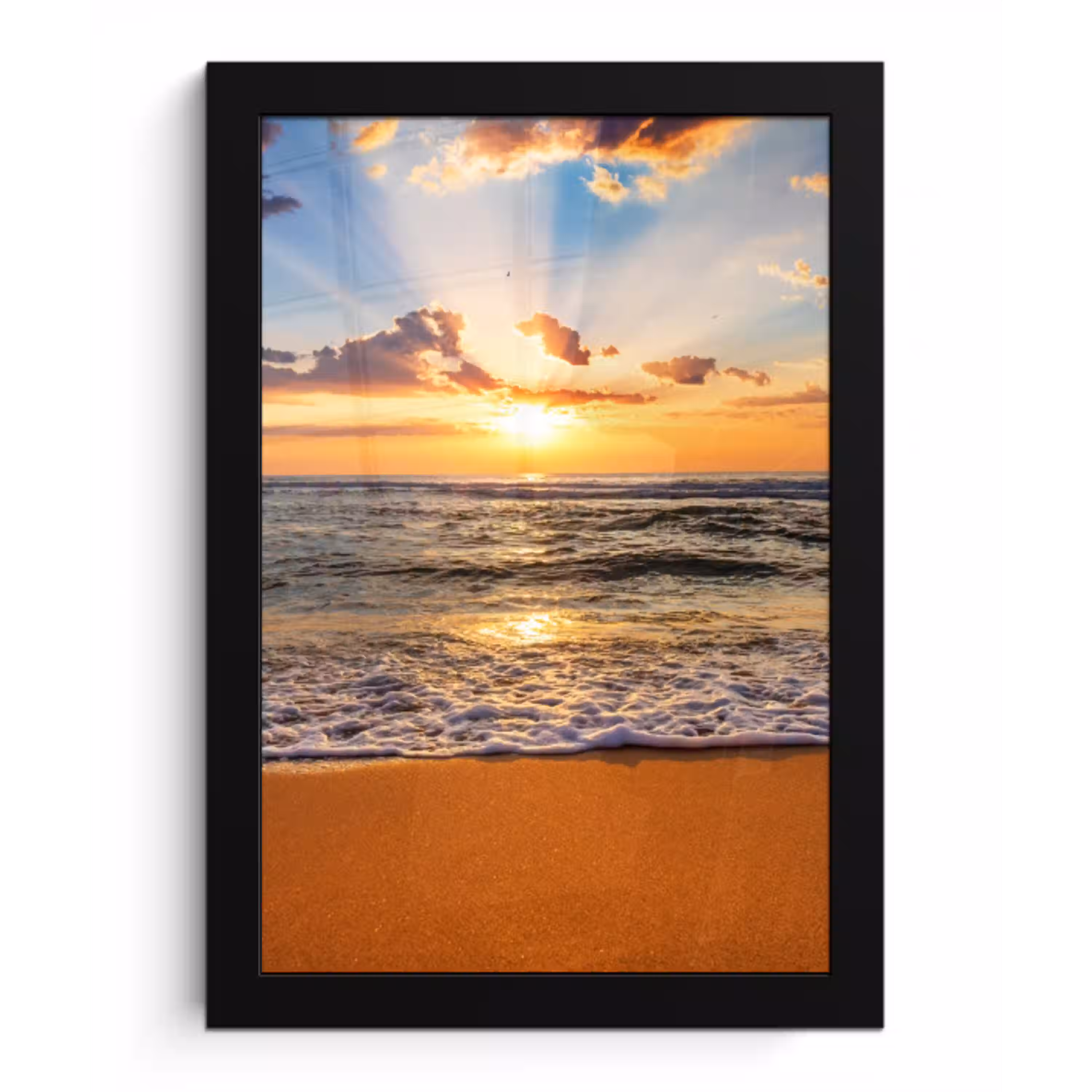 Strand - Zonsondergang - Zee - Wolken - Horizon fotolijst zwart zonder passe partout klein -3d