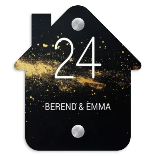 Gouden verfspatten - Klassiek Naambord Huisje klein -3d