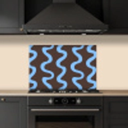Kronkelende lijnen - Blauw - Bruin - Minimalistisch keuken achterwand spatscherm klein 900 -sfeer1