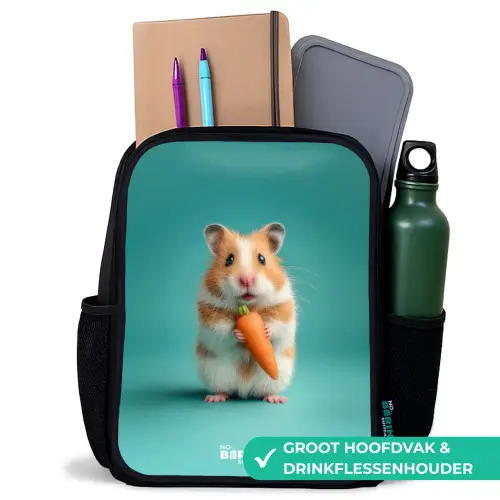 Hamster - Wortel - Dier Rugzak - Zwart middel -inhoud_NL
