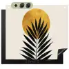 Zwart palmblad - Gouden cirkel - Beige achtergrond Inductie beschemer met haakjes middel -3d
