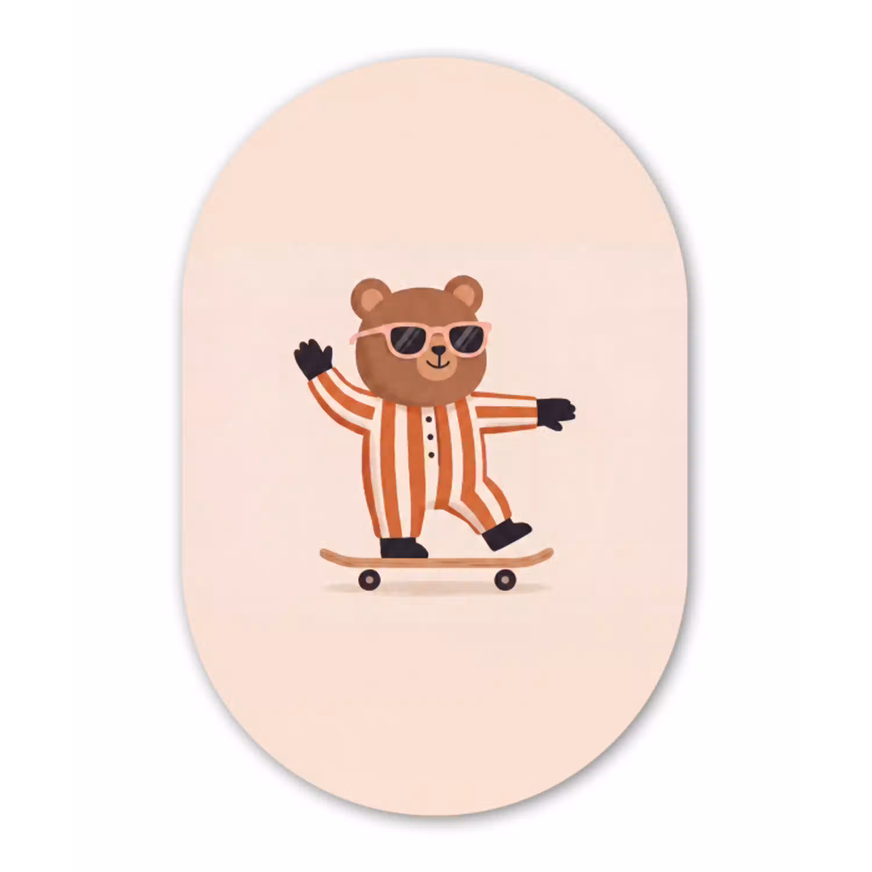 Dieren - Skateboard - Spel - Cartoon - Roze Wandcirkel Ovaal Glas middel -3d