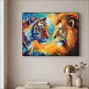 Dieren - Kunst - Leeuw - Tijger Textielframe zwart klein -sfeer2