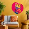 Kat - Kimono - Bloemen - Roze Wandcirkel Organisch Plexiglas middel -sfeer4