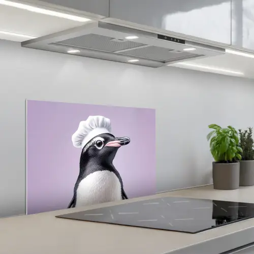 Pinguïn - Koksmuts - Lief - Paars keuken achterwand spatscherm klein -3d_schuin