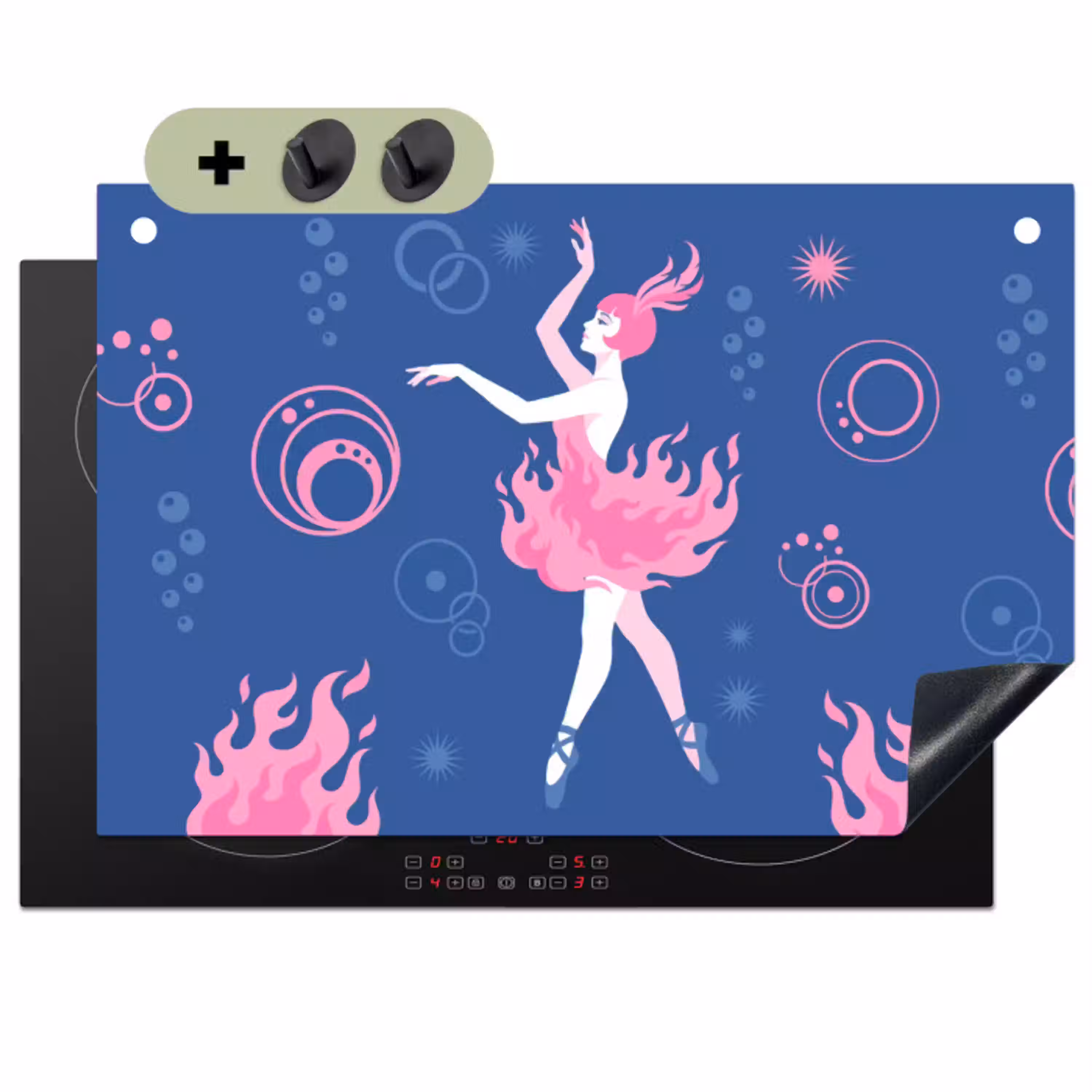 Danseres - Vlammenrok - Abstract - Roze - Blauw Inductie beschemer met haakjes klein -3d