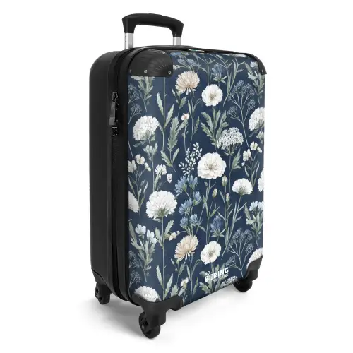 Bloemen patroon blauw NBS - Handbagage koffer - Volwassenen Unisex middel -productfoto_3d