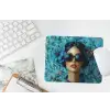 Vrouw - Bloemen - Vlinders - Blauw - Abstract muismat rubber klein -witbureau