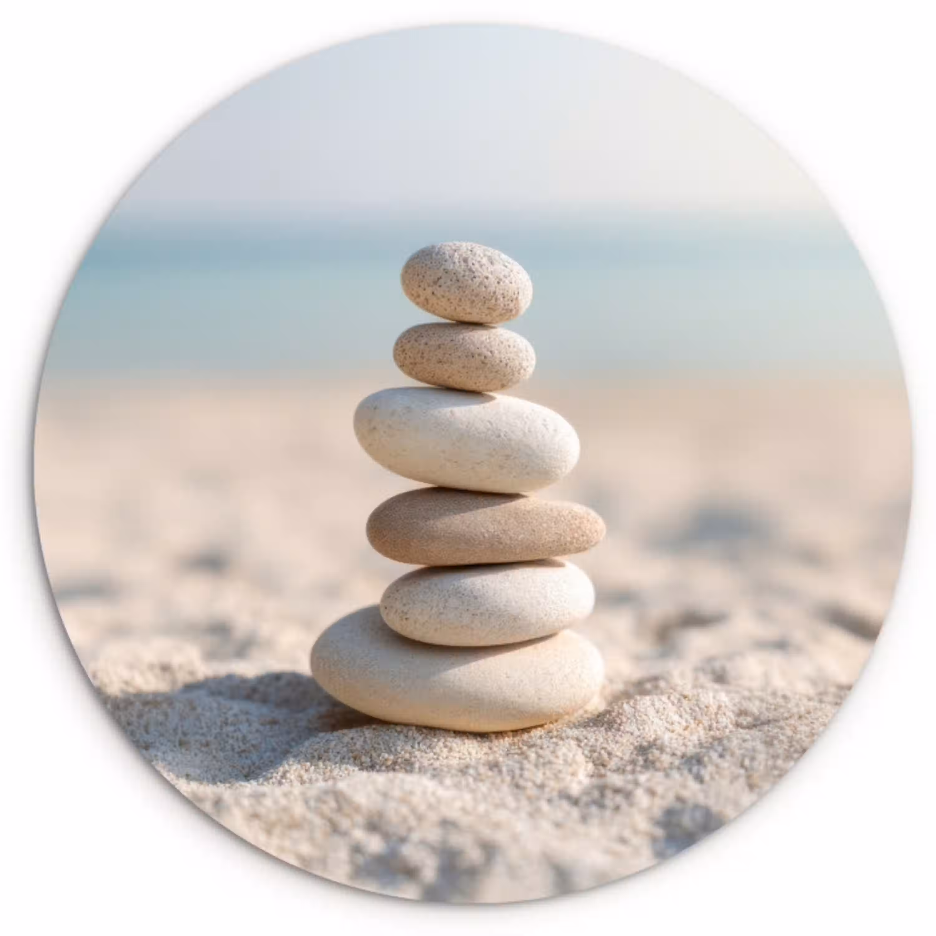 Stenen - Stapel - Zand - Zee Wandcirkel kunststof plaat 5mm dik klein -3d