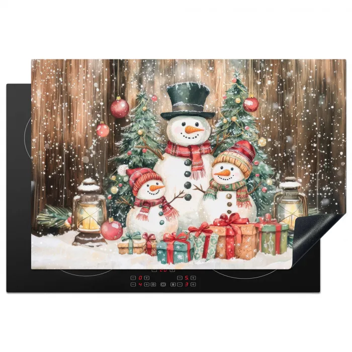 Sneeuwpop - Familie - Kleurrijk Inductie beschermer vinyl 3mm klein -3d
