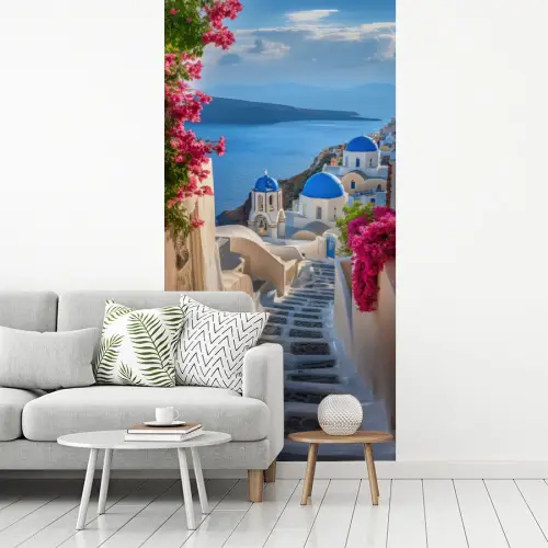 Santorini - Bloemen - Griekenland fotobehang vinyl groot -woonkamer