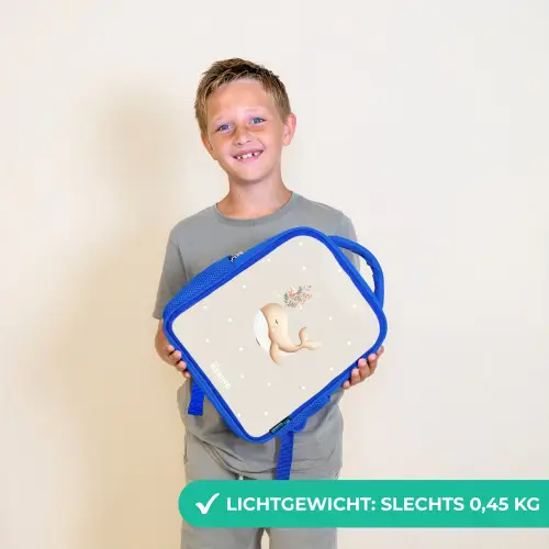 Beige walvis in bloemenzee Kinderrugzak - Blauw middel -sfeer1_NL