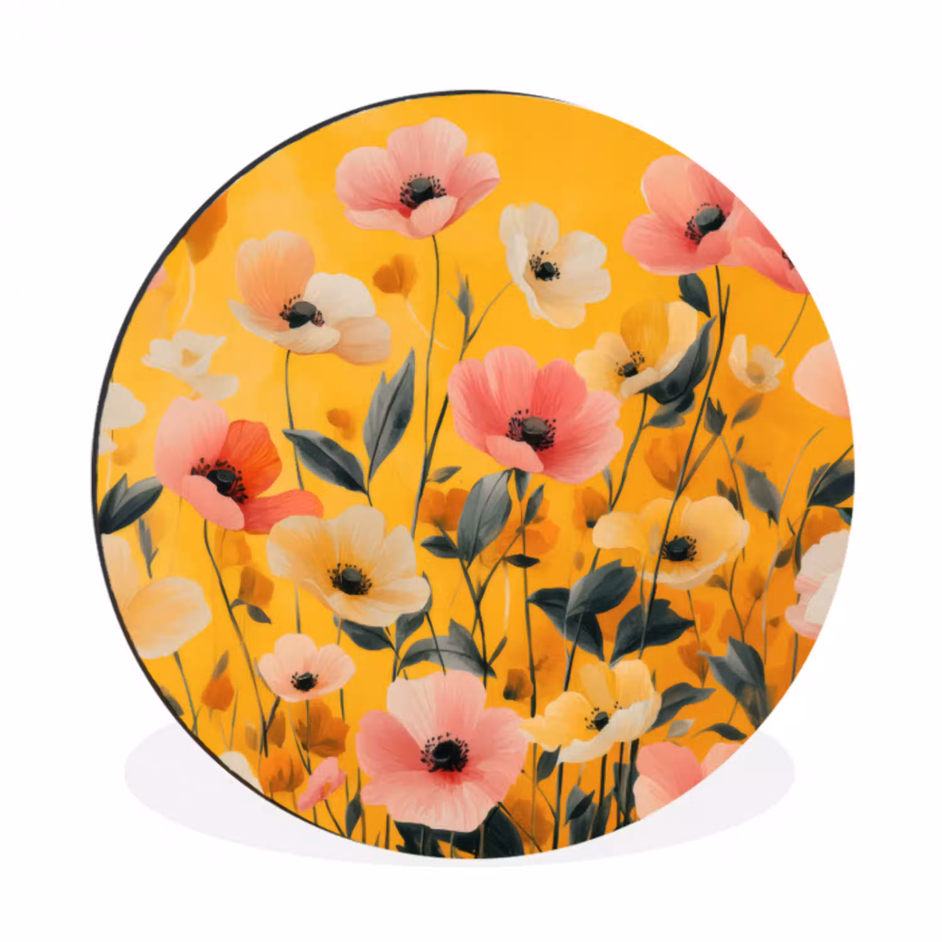 Bloemen - Veld - Geel Wandcirkel aluminium klein -3d